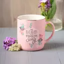 Mug White/Pink Leaves The Lord is My Strength Ps. 118:14