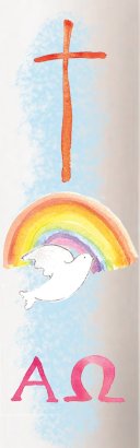 9" Watercolour Confirmation Candle - Cross Over Rainbow & Dove - 20pk