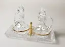 Metal & Glass Gilt Finish Cruet Set with Tray