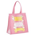 Tote Bag-With God All Things Are Possible (Matthew 19:26)-Pink (13"" Sq/6"" Gusset)-Nylon