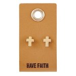 Have Faith - Cross Studs Earrings - On Leather Tag