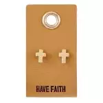 Have Faith - Cross Studs Earrings - On Leather Tag