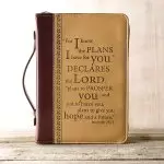 XL I Know The Plans - Jeremiah 29:11 Tan Faux Leather Bible Cover:  Zippered w/Handle