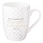 Mug White with Gold Polka Dots Strength & Dignity