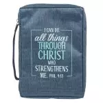 Large "I Can Do All Things" Blue Poly-Canvas Bible Cover - Philippians 4:13