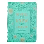 Medium Be Still and Know Turquoise Faux Leather Fashion Bible Cover - Psalm 46:10