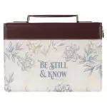 XL Be Still and Know -  Neutral Floral, Brown/Beige Faux Leather Bible Cover  - Psalm 46:10