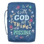 Large With God All Things Are Possible Navy Floral Value Bible Cover - Matthew 19:26