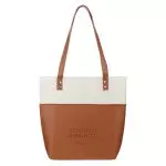 Strength and Dignity Light Brown and Cream Faux Leather Fashion Bible Cover Tote Bag - Proverbs 31:25, One Size