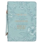 Large I Know The Plans I Have for You, Debossed Floral Teal Design Faux Leather Bible Cover - Jeremiah 29:11