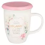 Mug with Lid Pink/White Floral I Know the Plans Jer. 29:11