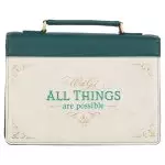 Medium - All Things are Possible Teal Vegan Leather Bible Cover - Matthew 19:26  Gold Zip