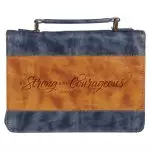 Medium Bible Cover Classic Navy/Brown Strong & Courageous Josh. 1:9