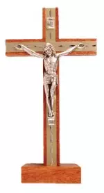 6 1/2 inch Mahogany Wood Standing Crucifix