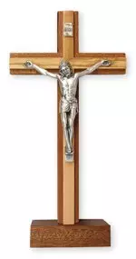 8 1/2 Inch Mahogany Standing Crucifix