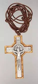 2" Small Olive Wood St. Benedict Crucifix with 28" Cord