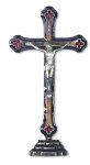 8" Blue Enamel Inlay Metal Standing Crucifix