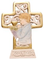 4" Resin Communion Cross for Boys with Gold Highlights