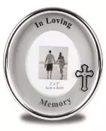 Silver Plated In Loving Memory Oval Photo Frame with Cross Motif