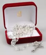 White Glass Rosary with Crystal Ring