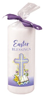 6" Easter Pillar Candle with Purple Ribbon - Single