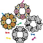 Flower Colour-in Fuzzy Art Wreaths - Pack of 10