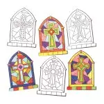 Cross Colour-in Window Decorations - Pack of 18