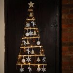 90 cm Wooden Hanging Tree Ladder with Decorations and Wire Lights - Battery Operated