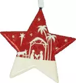 Red Glitter Nativity Scene Star Christmas Decoration