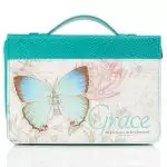 Large Grace Teal Botanic Butterfly Blessings Bible Cover: Ephesians 2:8