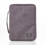 Medium Gray Poly-canvas Bible Cover with Ichthus Fish Badge