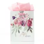 Be Joyful Always 1 Thessalonians 5:16 Bible Verse, Pink Rose Floral, Medium Gift Bag/Tissue Paper Set