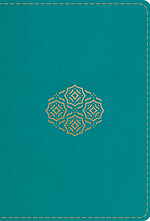 ESV Large Print Compact Bible, Teal, Imitation Leather, Gilt-Edged, Double-Column, Words Of Christ In Red, Ribbon Marker, Concordance, Bouquet Design, Smyth-Sewn Binding