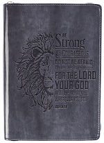 Lion Face Be Strong And Courageous Zippered Classic LuxLeather Journal