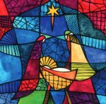 Stain Glass Nativity (Pack of 10) Charity Christmas Cards