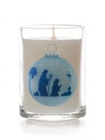 Joseph/Mary/Child Non Scented Candle in Glass (Individual)