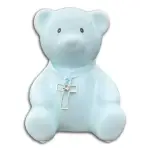 Teddy Money Box & Cross Blue