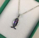 Inlaid Paua Shell Fish with Cross Pendant Purple