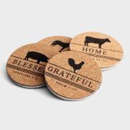 Farm Faith - Cork & Metal Coasters, Set of 4