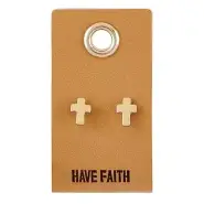 Have Faith - Cross Studs Earrings - On Leather Tag