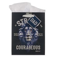 Gift Bag MD Black/White Strong & Courageous Dad Josh. 1:9