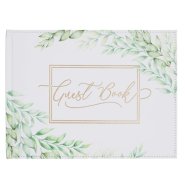 Guest Book White/Green Leaves