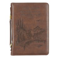 Large Men's  On Wings Like Eagles Mountain , Brown Faux Leather,Classic Bible Cover - Isaiah 40:31