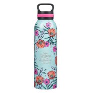 Water Bottle SS Teal Flowers His Grace is Sufficient 2 Cor. 12:9