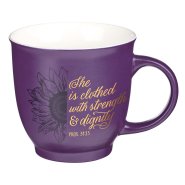 She is Clothed with Strength & Dignity Purple Ceramic Mug - Proverbs 31:25