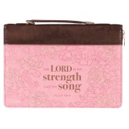 Large My Strength and My Song, Roses, Pink Faux Leather Bible Cover - Psalm 118:14