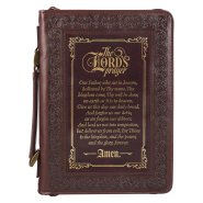 Medium The Lord's Prayer Walnut Brown & Burgundy w/Gold Bible Cover,