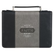 Large Walk by Faith Classic Black & Gray w/ Silver Bible Cover  - 2 Corinthians 5:7