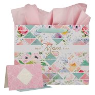 Gift Bag w/ Card LG Landscape Pink/Teal Best Mom Ever Prov. 31:25