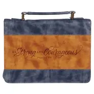 Medium Bible Cover Classic Navy/Brown Strong & Courageous Josh. 1:9